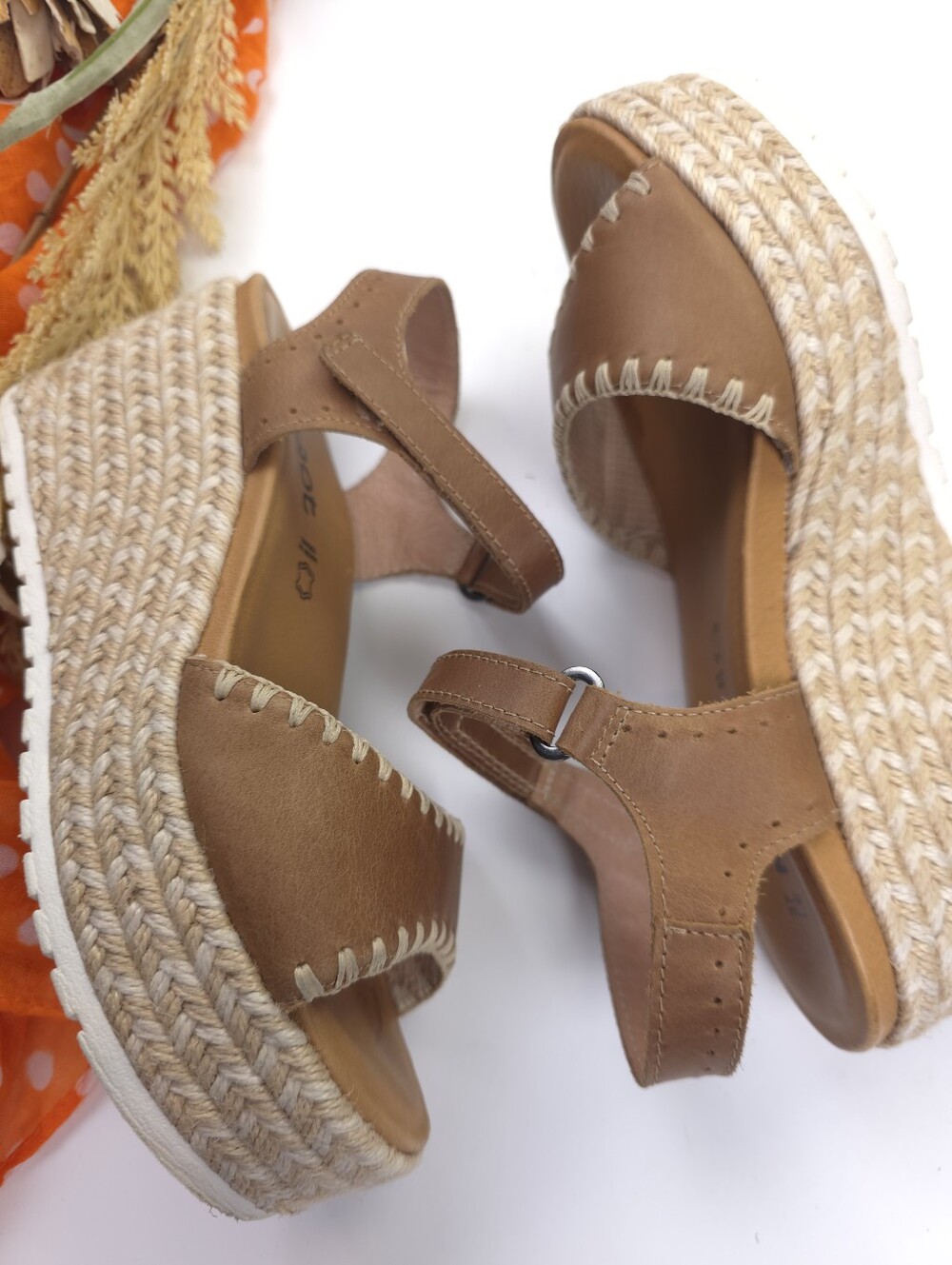 Naot Women’s Tan Espadrille Wedge Sandals - Leather Ankle Strap Sz 37 - Picture 9 of 12